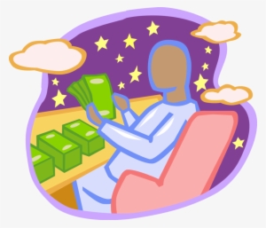 Vector Illustration Of Businessman Counts Stacks Of - Stock #1810822