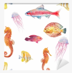 Watercolor Tropical Fish Seamless Pattern - Watercolor Painting #1813680