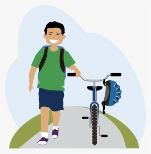 Kids Walking To School Clipart - Walking A Bike Cartoon #1814808