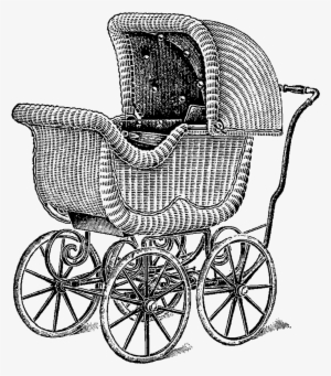 Vintage Baby Carriage Wicker Digital Clipart - Baby Transport #1821815
