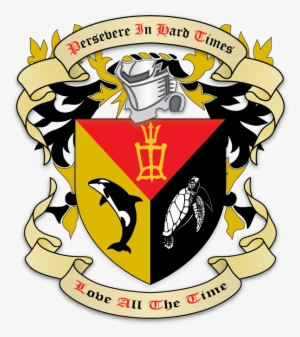 Per Pall, Gules, Sable And Or, In Chief A Waterman - Turtle Coat Of Arms #1824118