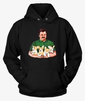 Ron Swanson Holding Corgi Puppies Hoodie - Gamer Dad - Gamer Hoodie #1832357