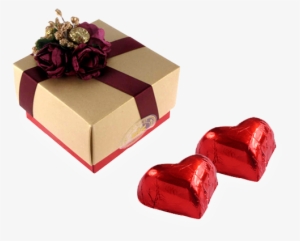 Red Flower Gold & Red Gift Box- 2pcs Heart Chocolate - Safflower #1839281