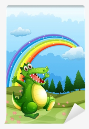 A Crocodile Walking And A Rainbow In The Sky Wall Mural - Rainbows Can Make Your Day Coloring Book #1842212