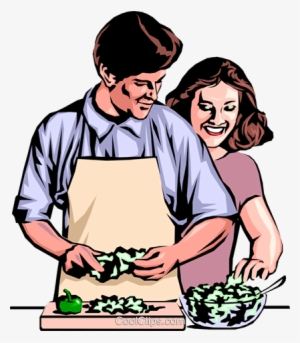 Man & Woman Preparing Dinner Royalty Free Vector Clip - Man And Woman Cooking Clipart #1859779