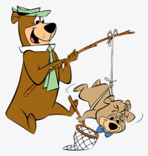 Yogi Bear With Booboo On A Fishing Pole Ready To Catch - Yogi Bear Fishing Png #1863027