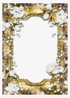 Download Frame Png Gratis - Gold Frame With Roses #1870804