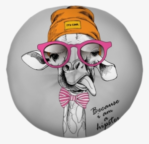 Giraffe Portrait In A Hipster Hat And With Glasses - Tableau Toile - Girafe Cool 5 #1883649