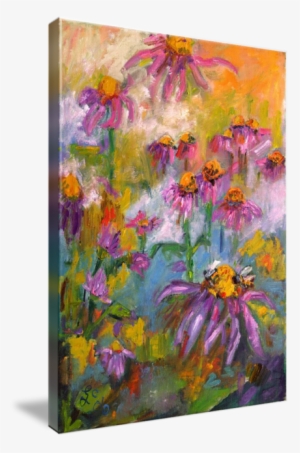 Purple Bees Oil Painting By Ginette Callaway - Purple Cornflower Acrylic Painting #1884109