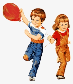 Children Playing With Balloon - Vintage Boy Png Clipart #1884112