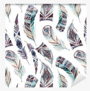 Watercolor Decorated Tribal Feathers Seamless Pattern - Watercolor Tribal Feathers Background #190132