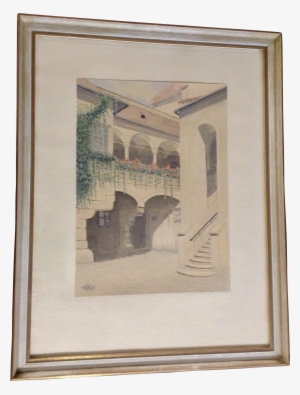 1963 Kk Architectural Watercolor Painting Of A European - Picture Frame #190704