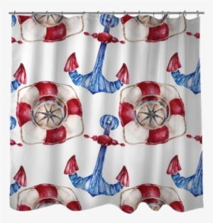 Seamless Pattern With Lifebuoy, Anchor And Compass - Bed Skirt #199588