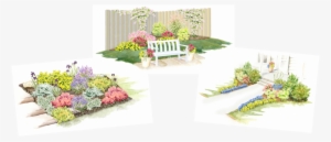 Three Garden Images In Watercolor With Colorful Flowering - Watercolor Painting #199891