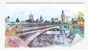 Watercolor Sketch Of Big Ben And Bridge London, The - London Bridge #1901757