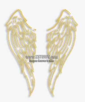 Gold Shimmery Wings Iron-on Rhinestone Transfer - Iron On Rhinestone Transfer #1922567
