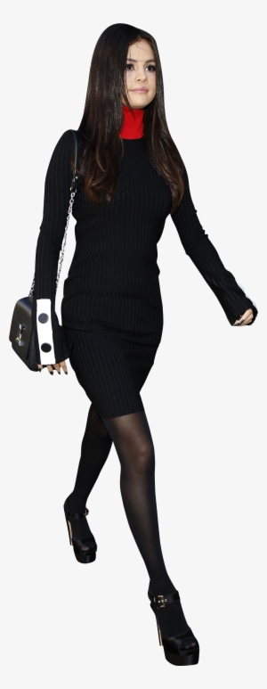 Selena Gomez Walking In Black Png Image #1933252