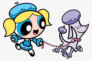 Cartoon Girl Walking Poodle - Powerpuff Girls Bubbles And Dogs #1933429
