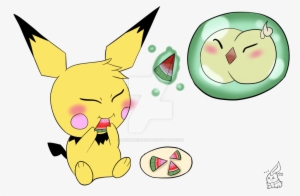 Clip Art Chibi Commission Pichu Solosis Watermelon - Cartoon #1938568
