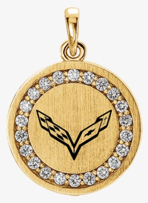 C7 Corvette Emblem Diamond Pendant - 14k White 1/5 Ctw Diamond Engravable Pendant - 14k #1945923