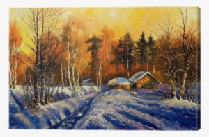 Evening In A Winter Village Art By Eazl, Orange #1954251