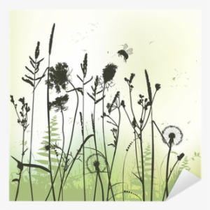 Real Grass Silhouette With Bumblebee - Wildflowers And Bees Silhouette #1956920
