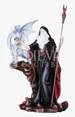 Wizard With Pet Frost Dragon Statue - Wizard Figurine #1963302