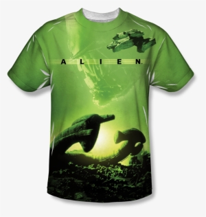 Alien™ Ship All Over T Shirt - Alien/ship Short Sleeve Adult White Front Black Back #1967271