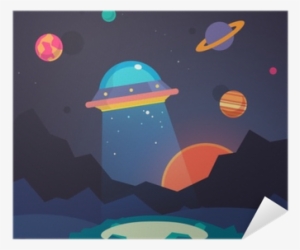 Night Alien World Landscape And Ufo Spaceship Poster - Alien Vector Flat #1967418