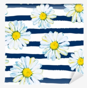 Daisies On The Striped Nautical Background - Square Decorative Throw Pillow Case Cushion Cover,watercolor #1974238