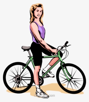 Woman On Bicycle Royalty Free Vector Clip Art Illustration - Girls Bike Racing Clipart #1975888