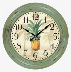 Green Wall Clock Png Image - Round Quartz Analog Green Distressed Pineapple Wall #1987549