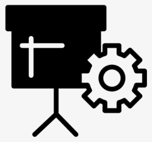 Business Presentation With Stand And Cogwheel Vector - Social Media Management Icon Png #1990985