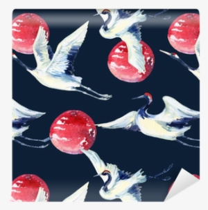 Watercolor Asian Crane Bird Seamless Pattern Wallpaper - Watercolor Painting #1991590