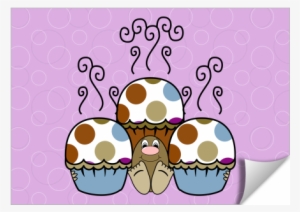 Cute Monster With Blue And Brown Polkadot Cupcakes - Cartoon #1999536