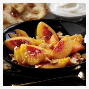 8 Honey Roasted Peach Quarters In A Bowl, Garnished - Torta #1999724