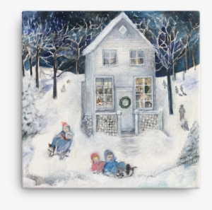 Sledding At Christmas In The 1950's Canvas Print - Picture Frame #1999819