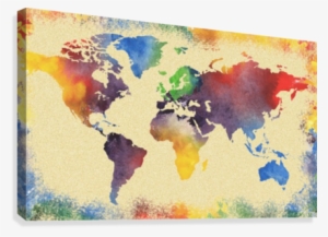 Watercolor World Map Vintage Rainbow Canvas Print - Continent Map Vector Free #20011