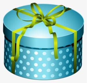 Blue Round Present Box With Bow Png Clipart - Vector Gift #22075