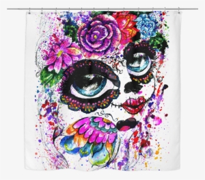 Sugar Skull Watercolor Girl Shower Curtain - Watercolor Sugar Skull #28441