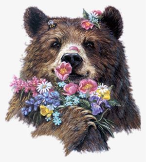 Brown Bears - Grizzly Bear Bear And Flowers Drawing #202906