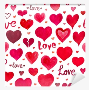 Watercolor Seamless Background With Hearts - Watercolor Painting #205569