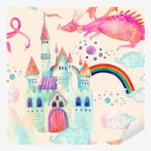 Watercolor Fairy Tale Seamless Pattern With Cute Dragon, - Fairy Watercolor #205725