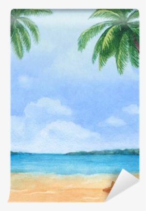 Watercolor Illustration Of A Tropical Beach Wall Mural - Painting #206228