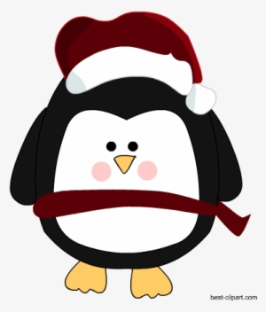 Cute Penguin In Christmas Hat And Scarf Clip Art - Clip Art #208164