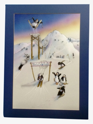 G Johns, Winter Olympics Pollimpics Penguins Skiing - Watercolor Painting #2000593