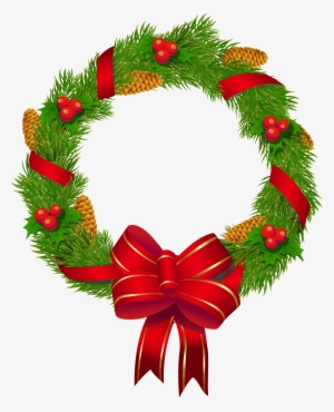 Christmas Wreath With Ornaments And Red Bow - Christmas Pine Cliparts #2009457