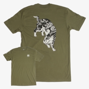 Army Green Dragon Cat Kanji Tee - Cat #2009827