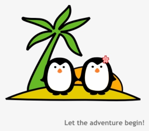 Two Penguins At Beach Clip Art - Desert Island Clip Art #2010439