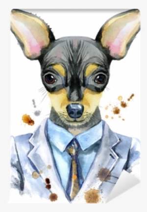 Watercolor Portrait Of Toy Terrier In A Suit Wall Mural - Desenhos Para Aquarela #2023341